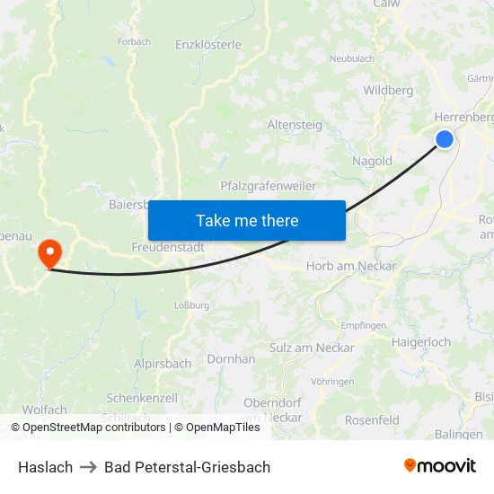 Haslach to Bad Peterstal-Griesbach map