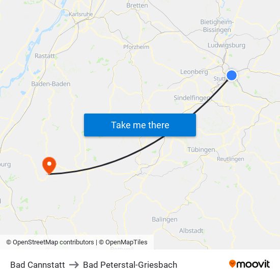 Bad Cannstatt to Bad Peterstal-Griesbach map