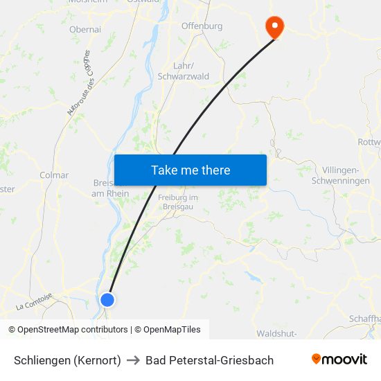 Schliengen (Kernort) to Bad Peterstal-Griesbach map