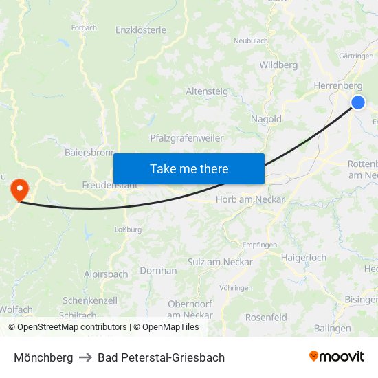 Mönchberg to Bad Peterstal-Griesbach map