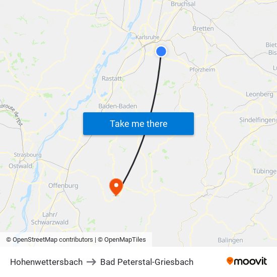 Hohenwettersbach to Bad Peterstal-Griesbach map