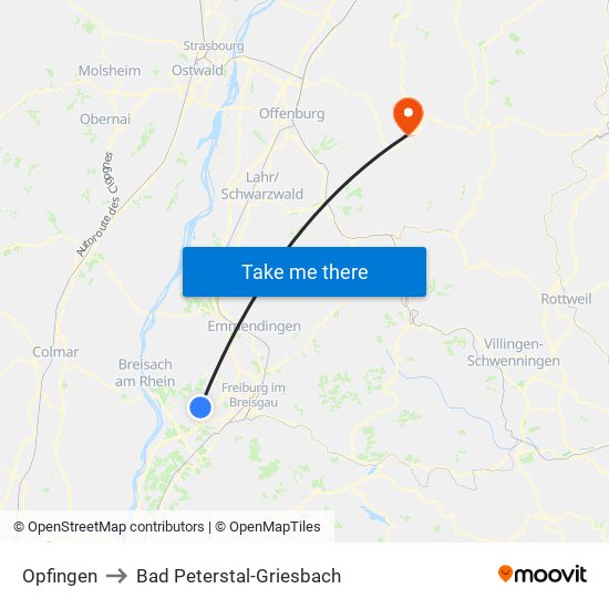 Opfingen to Bad Peterstal-Griesbach map