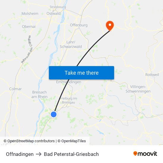 Offnadingen to Bad Peterstal-Griesbach map