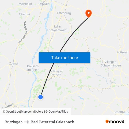 Britzingen to Bad Peterstal-Griesbach map