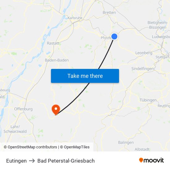 Eutingen to Bad Peterstal-Griesbach map