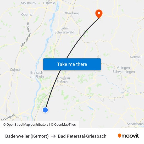 Badenweiler (Kernort) to Bad Peterstal-Griesbach map