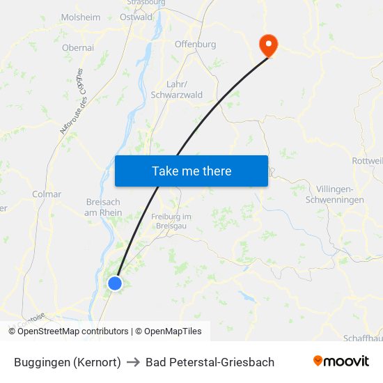 Buggingen (Kernort) to Bad Peterstal-Griesbach map