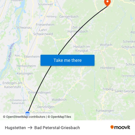 Hugstetten to Bad Peterstal-Griesbach map