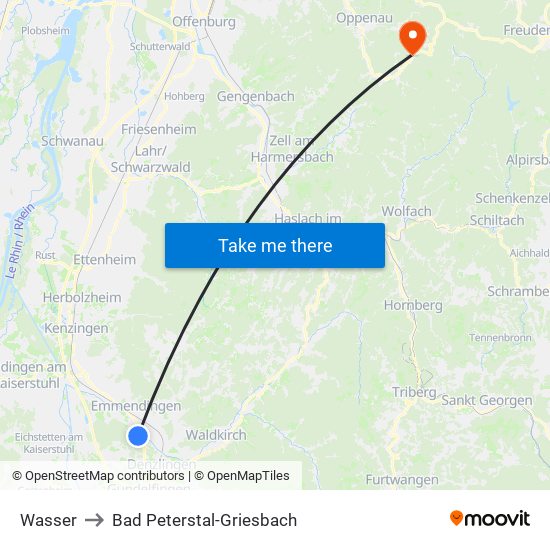 Wasser to Bad Peterstal-Griesbach map