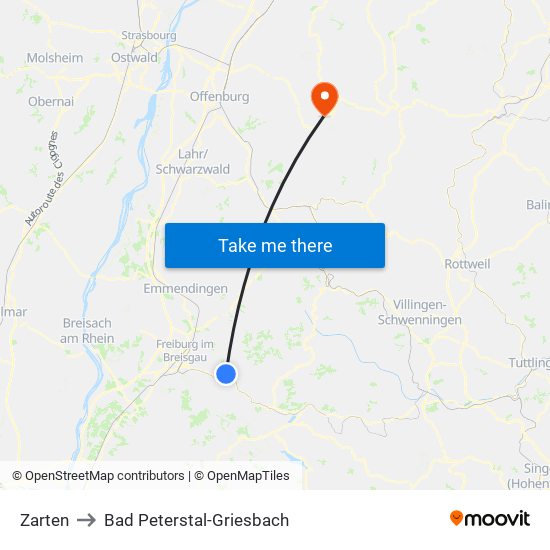 Zarten to Bad Peterstal-Griesbach map