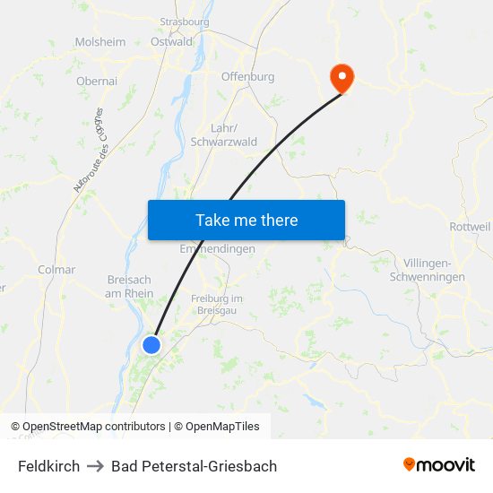 Feldkirch to Bad Peterstal-Griesbach map