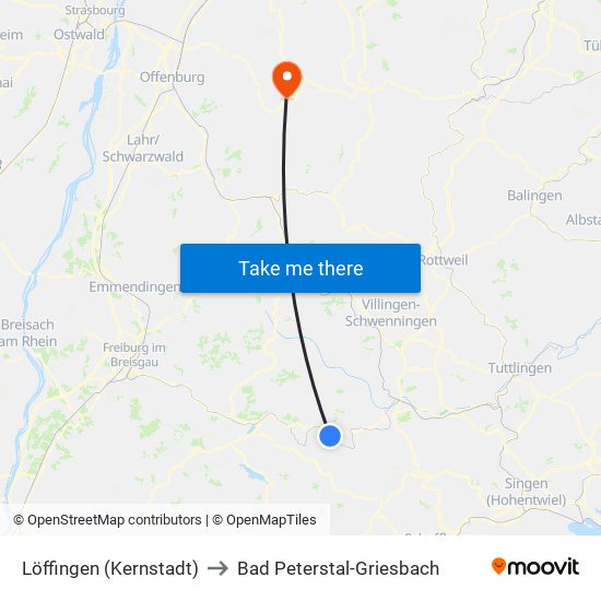 Löffingen (Kernstadt) to Bad Peterstal-Griesbach map