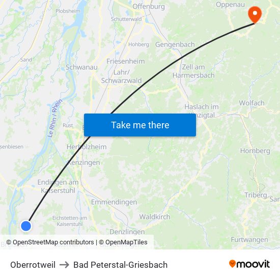 Oberrotweil to Bad Peterstal-Griesbach map