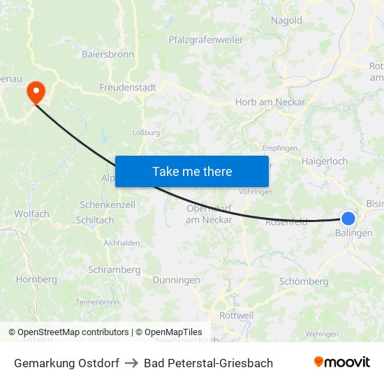 Gemarkung Ostdorf to Bad Peterstal-Griesbach map