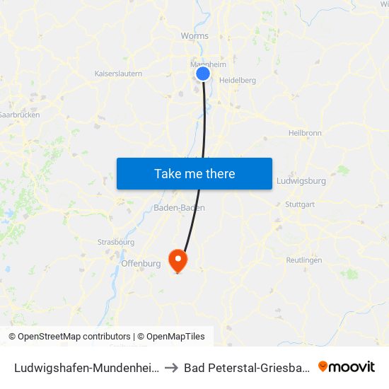 Ludwigshafen-Mundenheim to Bad Peterstal-Griesbach map