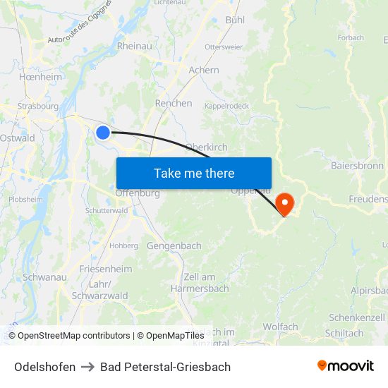 Odelshofen to Bad Peterstal-Griesbach map