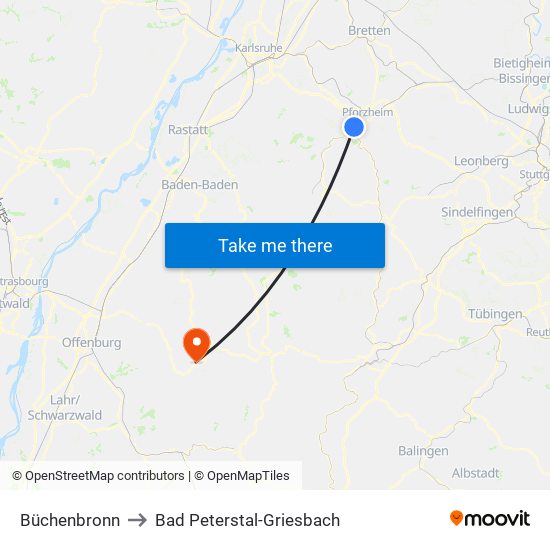 Büchenbronn to Bad Peterstal-Griesbach map