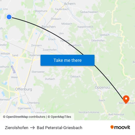 Zierolshofen to Bad Peterstal-Griesbach map