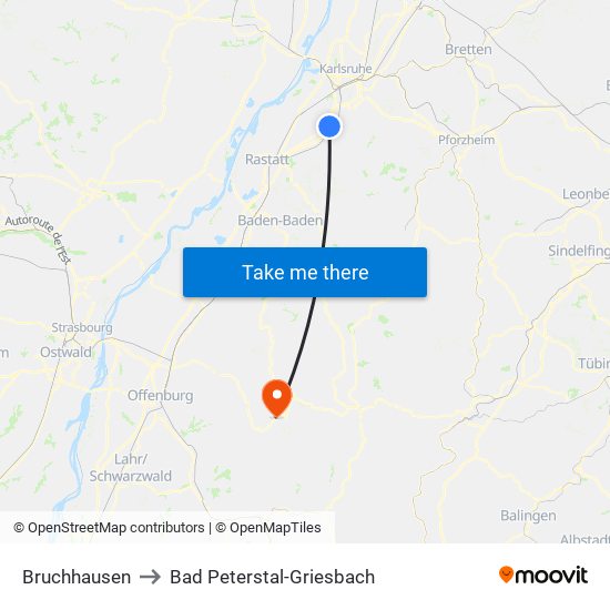 Bruchhausen to Bad Peterstal-Griesbach map