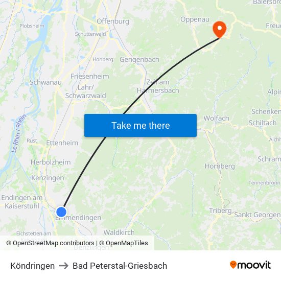 Köndringen to Bad Peterstal-Griesbach map