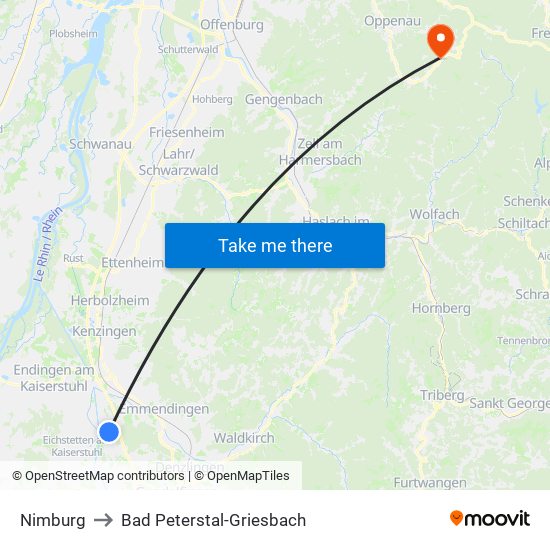 Nimburg to Bad Peterstal-Griesbach map