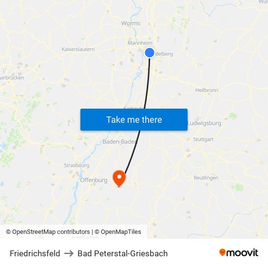 Friedrichsfeld to Bad Peterstal-Griesbach map