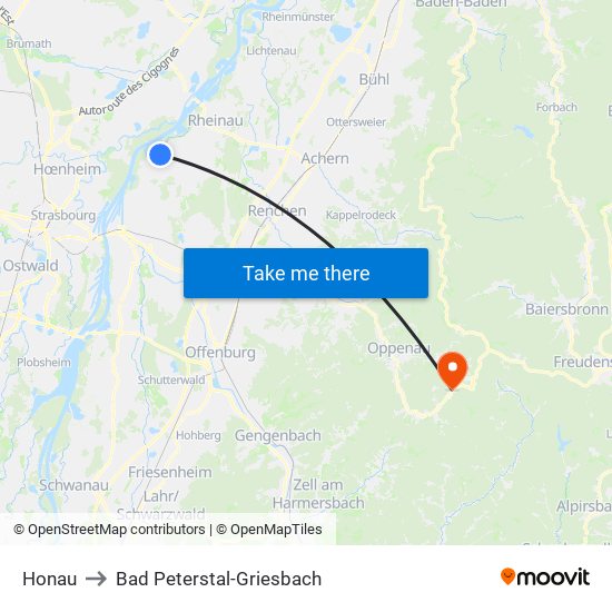 Honau to Bad Peterstal-Griesbach map