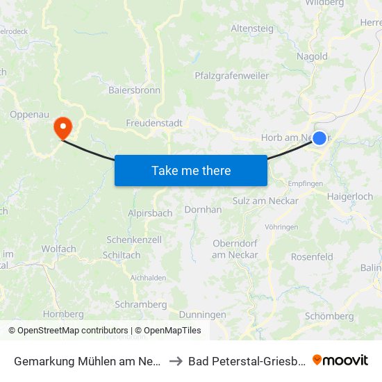 Gemarkung Mühlen am Neckar to Bad Peterstal-Griesbach map