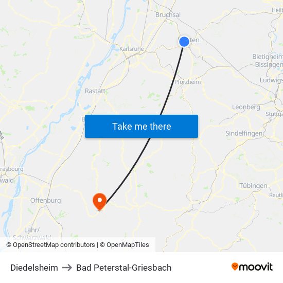 Diedelsheim to Bad Peterstal-Griesbach map