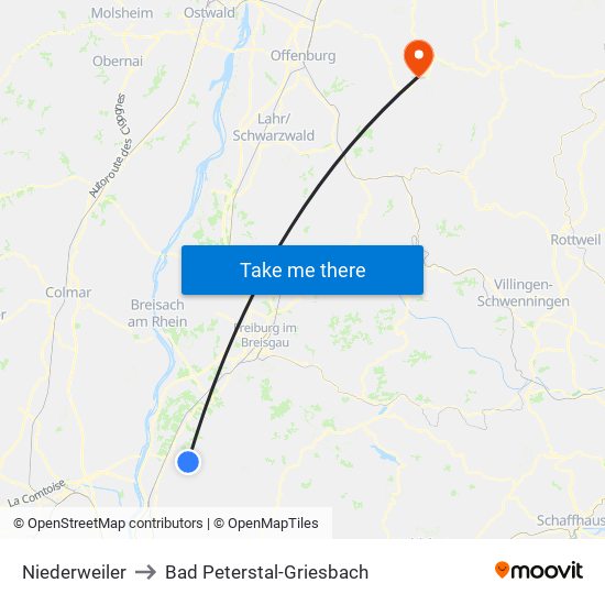 Niederweiler to Bad Peterstal-Griesbach map