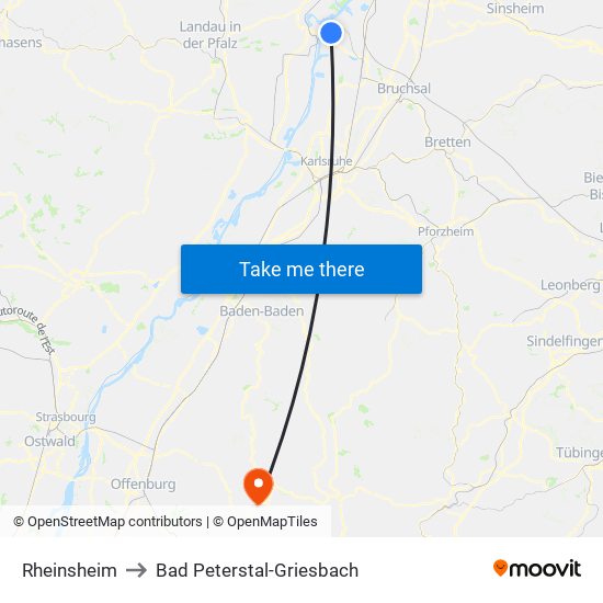 Rheinsheim to Bad Peterstal-Griesbach map