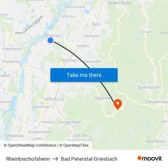 Rheinbischofsheim to Bad Peterstal-Griesbach map