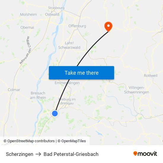 Scherzingen to Bad Peterstal-Griesbach map