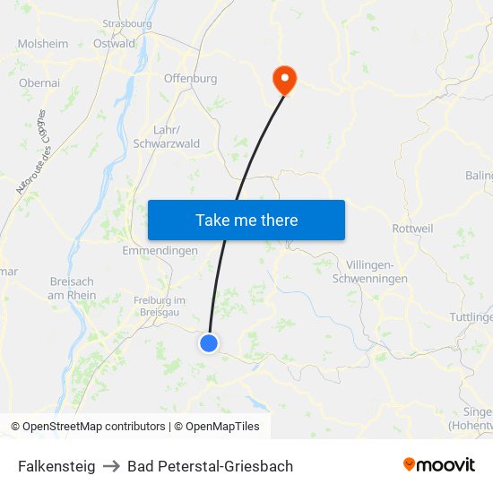 Falkensteig to Bad Peterstal-Griesbach map