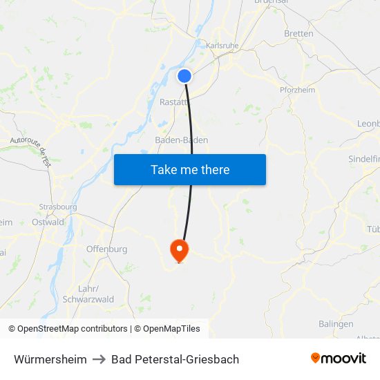 Würmersheim to Bad Peterstal-Griesbach map