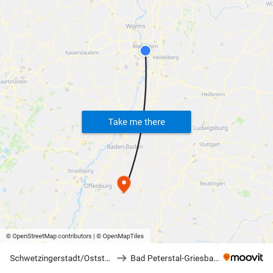 Schwetzingerstadt/Oststadt to Bad Peterstal-Griesbach map