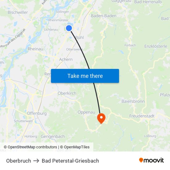 Oberbruch to Bad Peterstal-Griesbach map