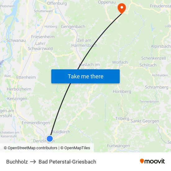 Buchholz to Bad Peterstal-Griesbach map