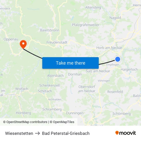 Wiesenstetten to Bad Peterstal-Griesbach map