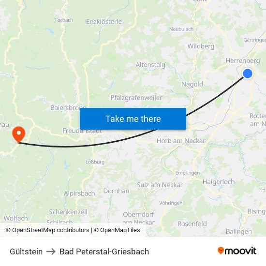 Gültstein to Bad Peterstal-Griesbach map