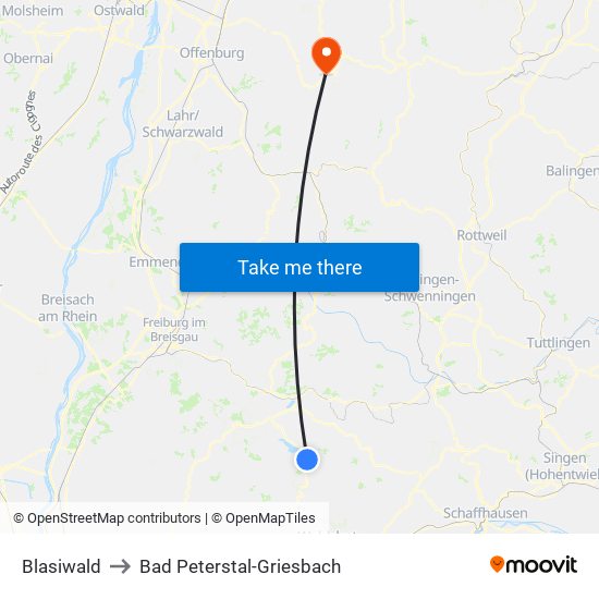 Blasiwald to Bad Peterstal-Griesbach map