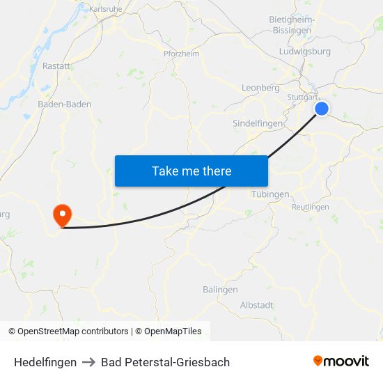 Hedelfingen to Bad Peterstal-Griesbach map