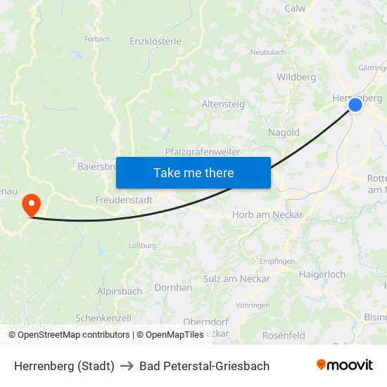 Herrenberg (Stadt) to Bad Peterstal-Griesbach map