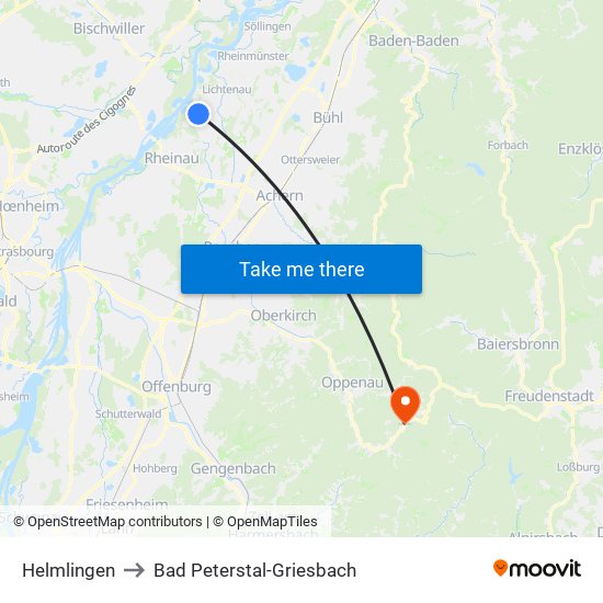 Helmlingen to Bad Peterstal-Griesbach map