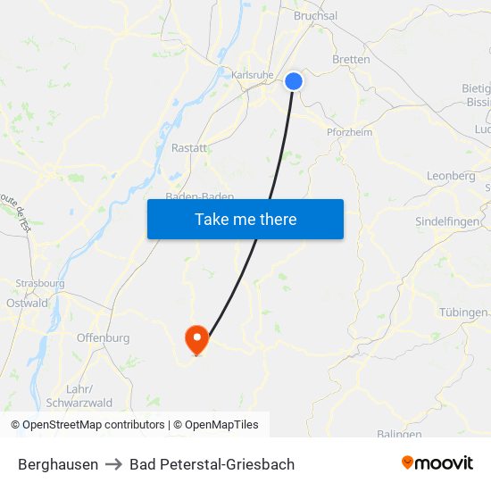 Berghausen to Bad Peterstal-Griesbach map