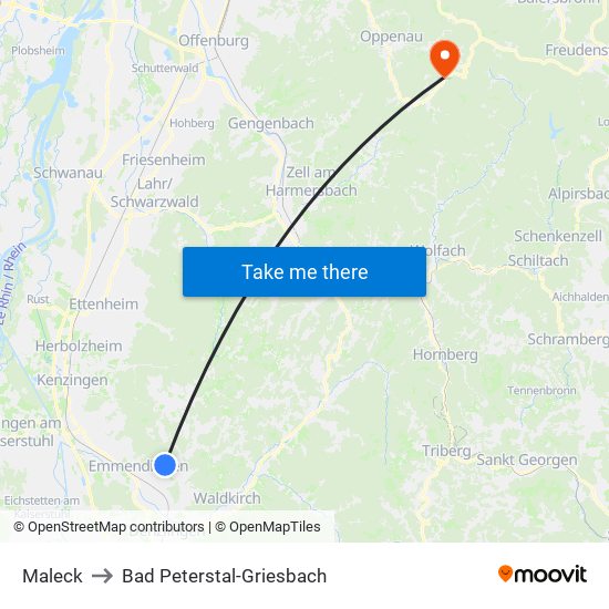Maleck to Bad Peterstal-Griesbach map