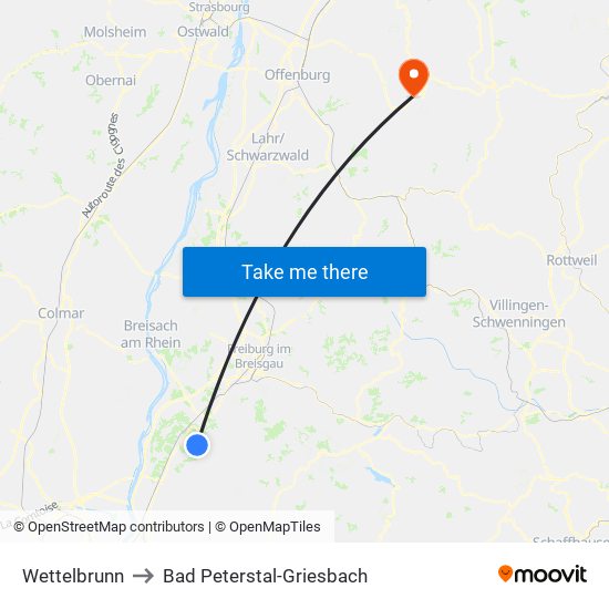 Wettelbrunn to Bad Peterstal-Griesbach map