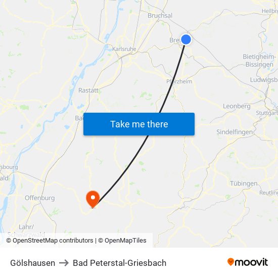 Gölshausen to Bad Peterstal-Griesbach map