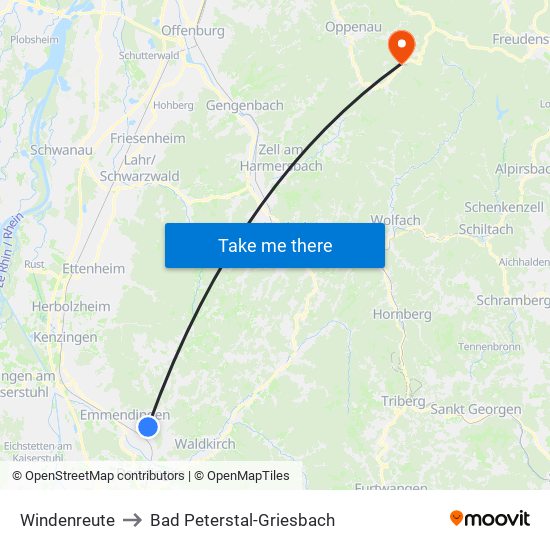 Windenreute to Bad Peterstal-Griesbach map