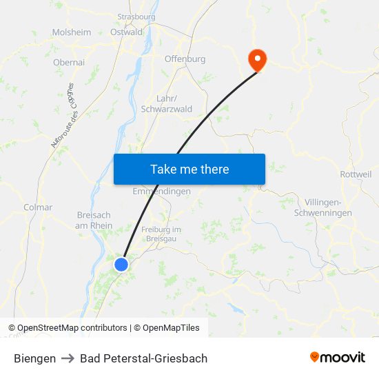 Biengen to Bad Peterstal-Griesbach map